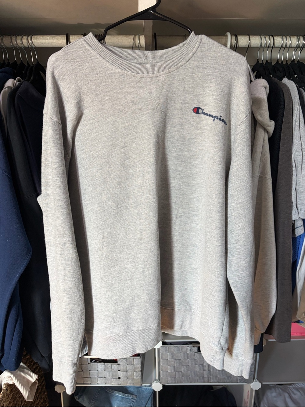 Champion Light Gray Crewneck Sweatshirt with Small Logo